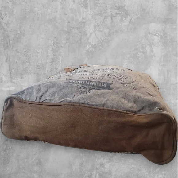 MYRA Bag Black and White Calf Hide Sides  Canvas Tote with Leather Straps EUC - Picture 5 of 9